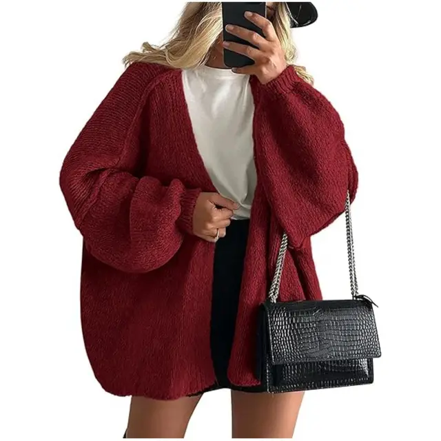 Women's Knit Casual Sweater Coat Wine Red - Shop at LoveMi