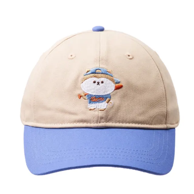 Cartoon Embroidery Big Head Circumference Color Matching Sun proof Peaked Cap Beige Blue - Shop at LoveMi