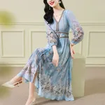 French Slimming Temperament Printed Floral Skirt - Blue