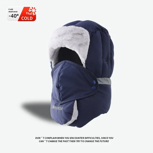 Hat Female Winter Wind Mask Riding Cold proof Equipment Fleece lined Navy Blue Without Lens - Shop at LoveMi