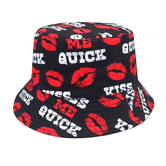 Fashion Letter Lip Pattern Printing Bucket Hat Lips - Shop at LoveMi