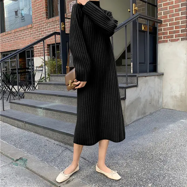 Knitted Dress Women's Autumn And Winter Loose Black - Shop at LoveMi