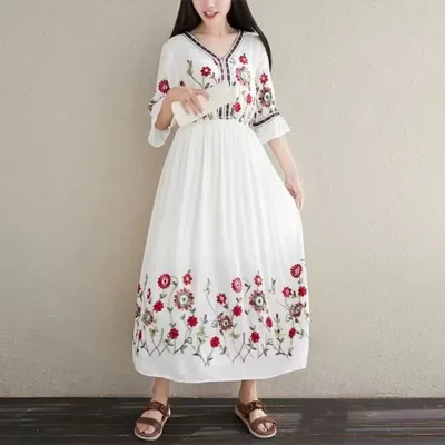 Retro Long Pullover White Red Dress Women White - Shop at LoveMi