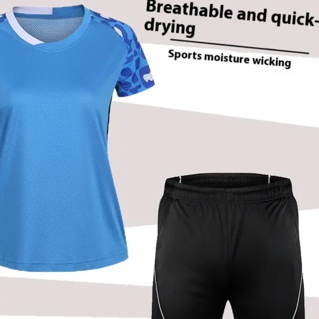 Badminton Suit Set Summer Short Sleeved Top Men's And Women's Lapel B5060 Womens Light Blue Set - Shop at LoveMi