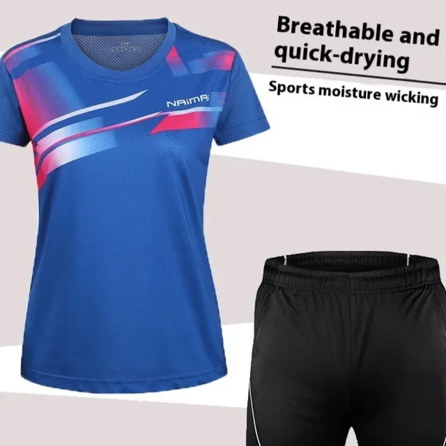 Badminton Suit Set Summer Short Sleeved Top Men's And Women's Lapel B5061 Womens Blue Set - Shop at LoveMi