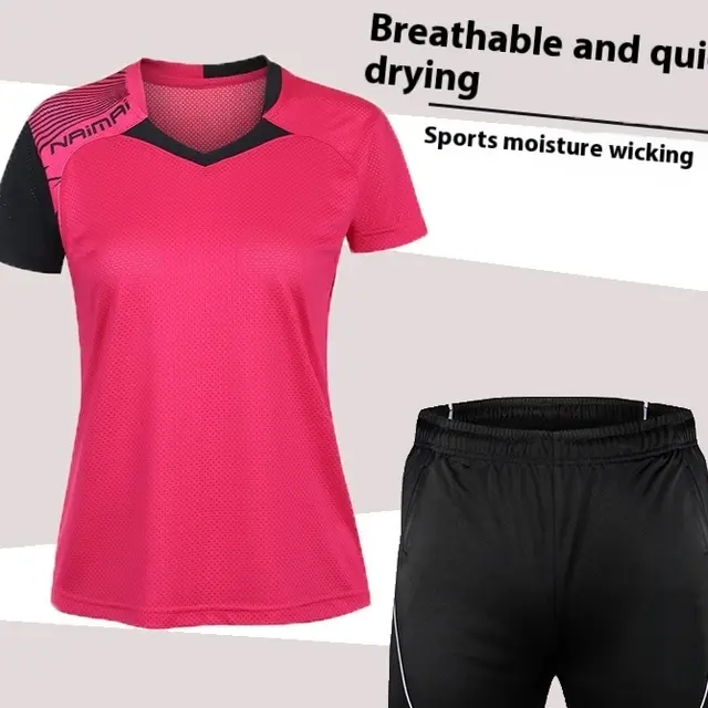 Badminton Suit Set Summer Short Sleeved Top Men's And Women's Lapel B5062 Womens Red Set - Shop at LoveMi