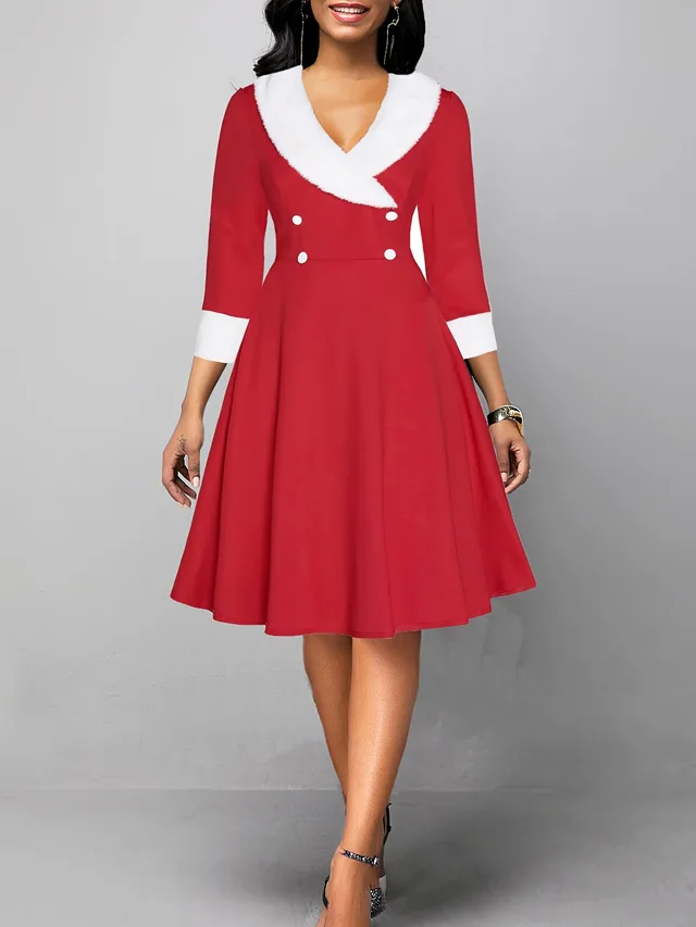 Dress European And American Women's Clothing Fashion Long Sleeve Fur Collar Red - Shop at LoveMi