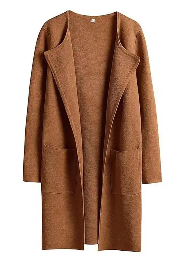 Fashion All match Comfort And Casual Woolen Turn down Collar Coat Caramel Color - Shop at LoveMi