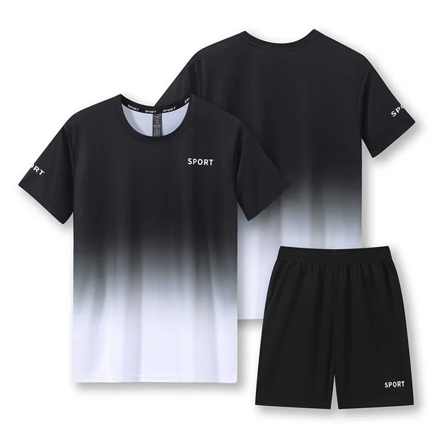 Workout Short Sleeve T shirt Quick drying Clothes Running Loose Casual Gradient Sports Suit Black - Shop at LoveMi