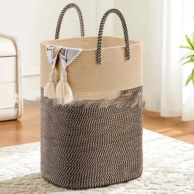 Portable Square Cotton String Foldable Storage Basket Yellow And Black Stripes - Shop at LoveMi