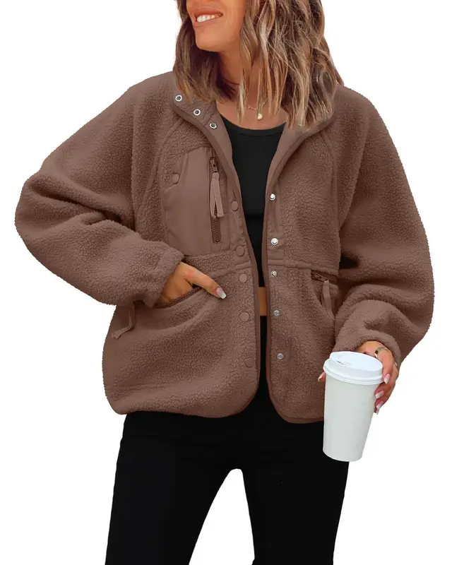 Polar Fleece Sports And Leisure Sweater Jacket Top Coffee - Shop at LoveMi