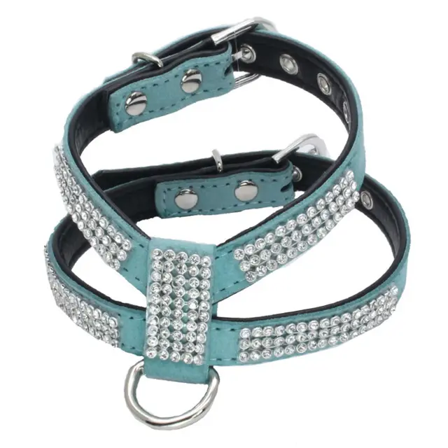 Small Dog K shaped Rhinestone Pet Hand Holding Rope Chest Strap Suit Blue - Shop at LoveMi
