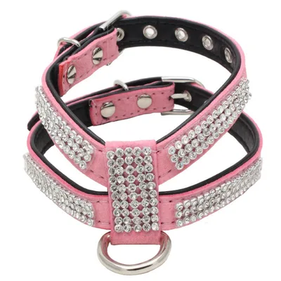 Small Dog K shaped Rhinestone Pet Hand Holding Rope Chest Strap Suit Pink - Shop at LoveMi