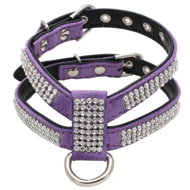 Small Dog K shaped Rhinestone Pet Hand Holding Rope Chest Strap Suit Purple - Shop at LoveMi