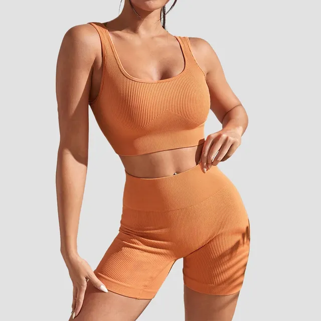 Sports Suit Fitness Clothes Tight Sexy Short Sleeve Coral Orange - Shop at LoveMi