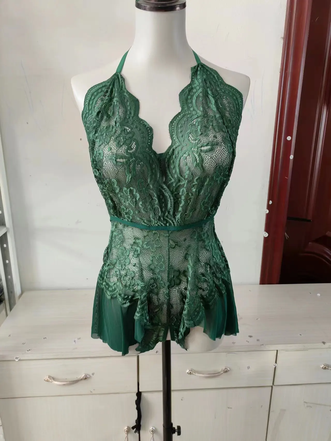 Charming Fairy Spaghetti-strap Nightdress Sexy - Dark Green