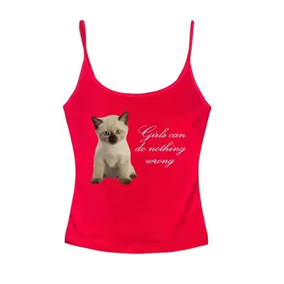 Cute Cat Letter Print Vest Sling Girl Slim Fit Red 2 - Shop at LoveMi