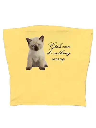 Cute Cat Letter Print Vest Sling Girl Slim Fit Yellow 2 - Shop at LoveMi