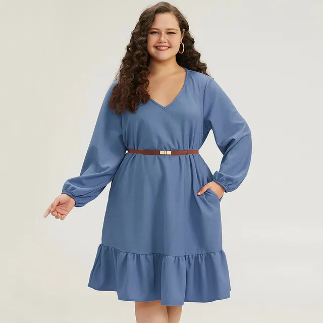 Women's Fashion Personality Solid Color Temperament Dress Blue - Shop at LoveMi