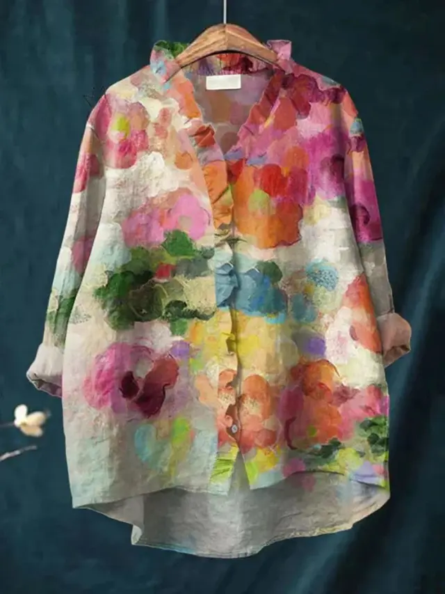 Loose Print Crew Neck Casual Plus Size Women's T shirt Flower Pattern - Shop at LoveMi