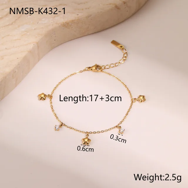 Ins Titanium Steel Bracelet 18K Gold Plating Zircon Star Pendant Exquisite Nmsb K4321 Gold - Shop at LoveMi