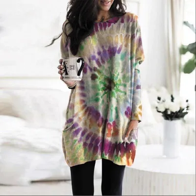 Women's Printed Spiral Batwing Sleeve Sweatshirt Light Green - Shop at LoveMi