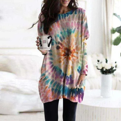 Women's Printed Spiral Batwing Sleeve Sweatshirt Wine Red - Shop at LoveMi