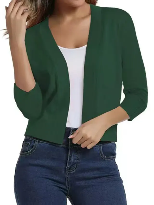 Simple Versatile Short Jacket Knitted Cardigan Dark Green - Shop at LoveMi