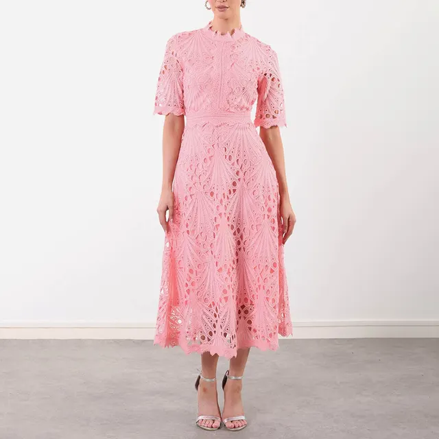 Retro Cinched Slimming Short Sleeves High Sense Dress Pink - Shop at LoveMi
