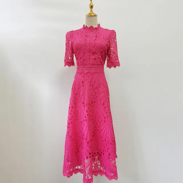 Retro Cinched Slimming Short Sleeves High Sense Dress Rose Red - Shop at LoveMi