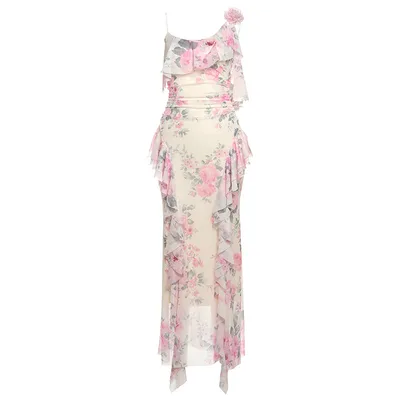 Fashion Sweet Printed Sleeveless Sling High Waist Slim Fit Dress Pink - Shop at LoveMi