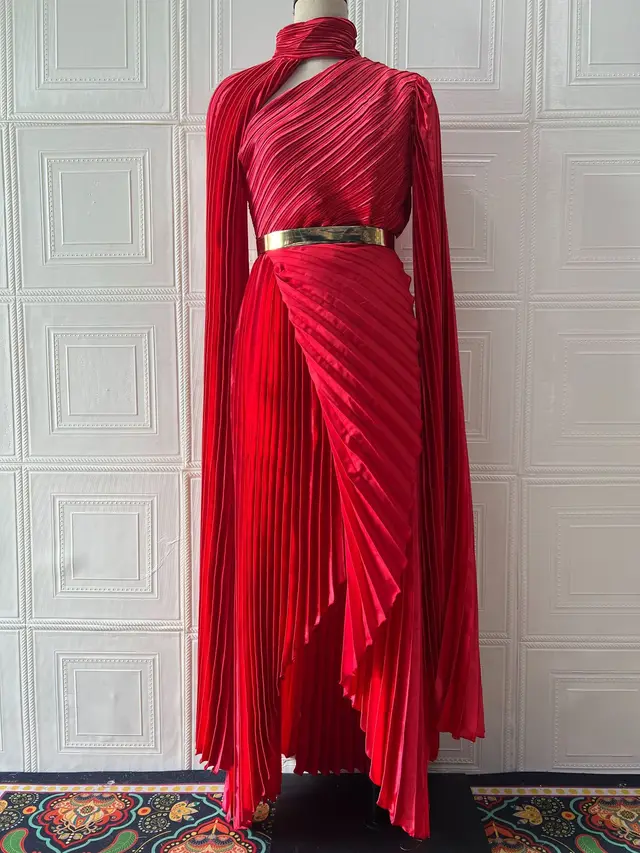Shawl Split Graceful Formal Belt Dress Red - Shop at LoveMi