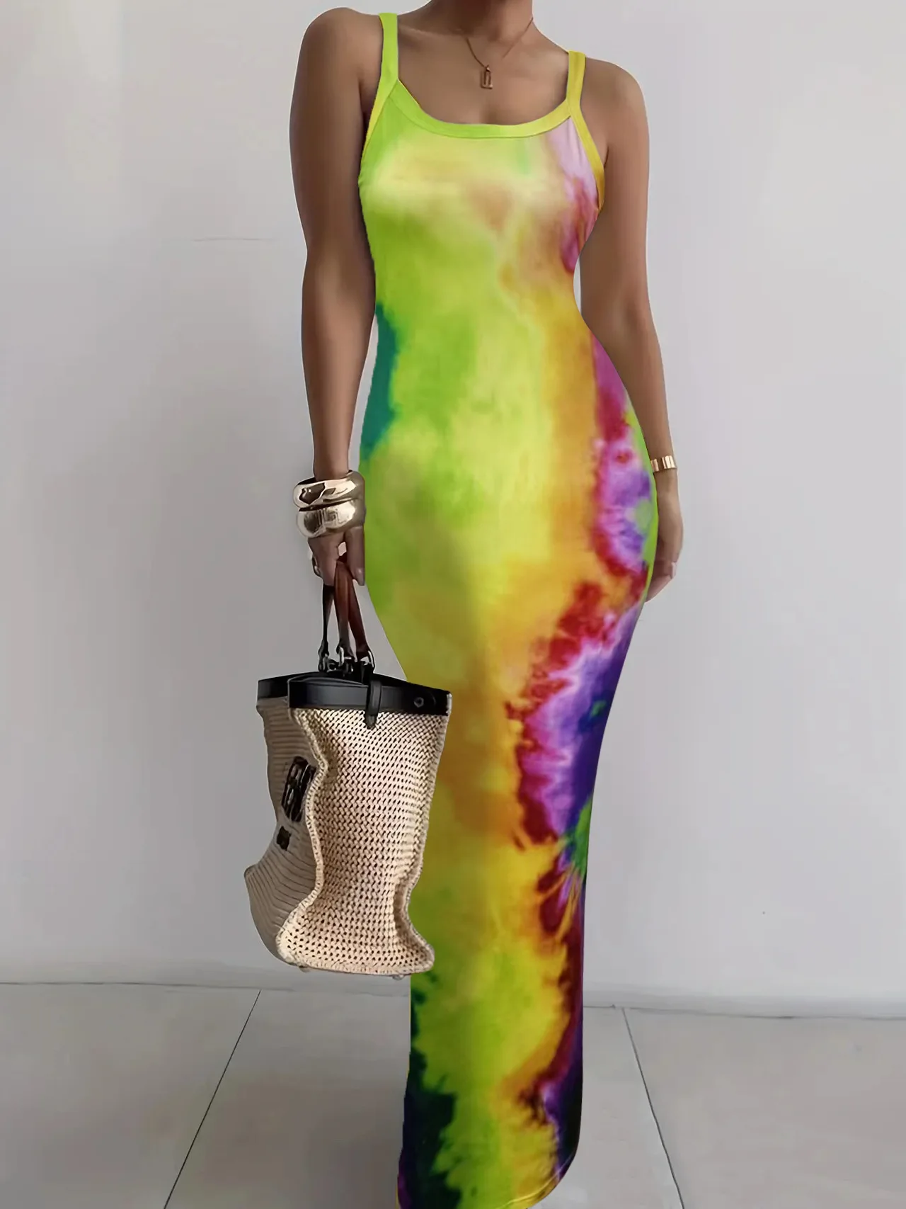 Summer New Suspender Slim Fit Slimming Long Dress - Fluorescent Yellow - View 1