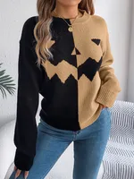 Ghost Pumpkin Contrast Color Long Sleeves Pullover - Khaki