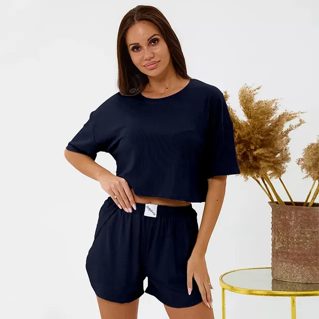 Pajamas Comfortable Sexy Shorts Home Wear Suit Can Be Worn Outside Cross border Dark Blue - Shop at LoveMi