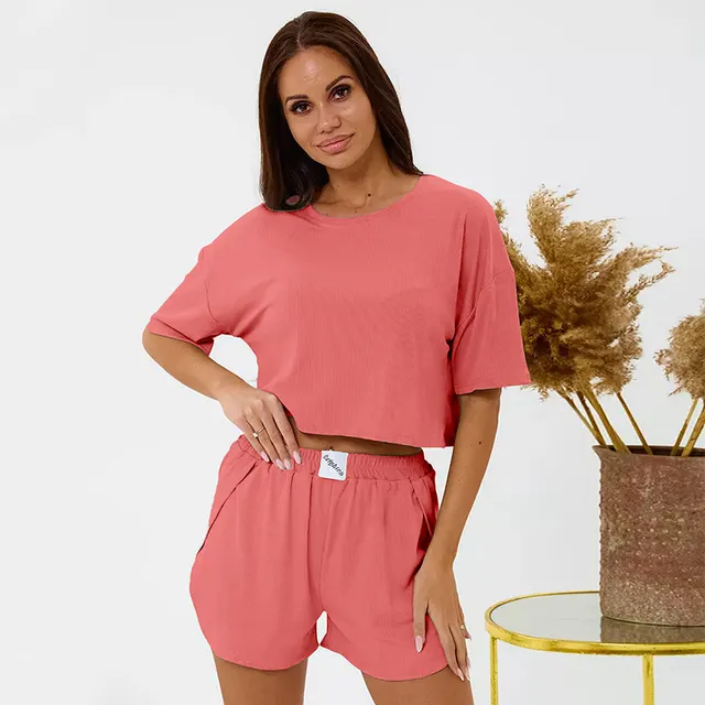 Pajamas Comfortable Sexy Shorts Home Wear Suit Can Be Worn Outside Cross border Pink - Shop at LoveMi