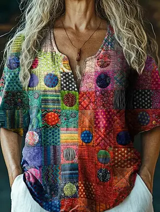 Women's Ethnic Geometric Print Casual Comfortable Cotton Shirt - Muticolor - View 1