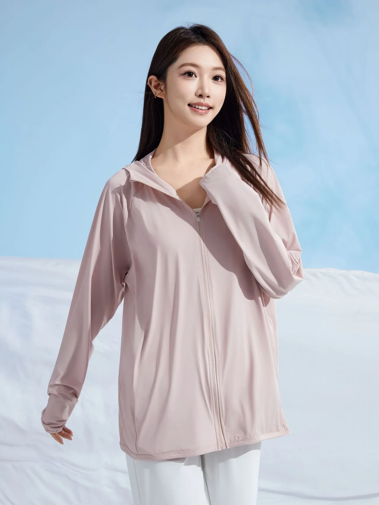 Plus Size Loose Sunscreen Clothes Coat - Cherry Blossom Powder