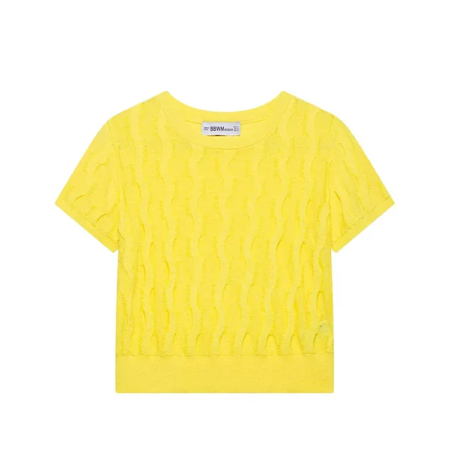Female Solid Color Summer Texture Knitted Yellow Shirt Yellow - Shop at LoveMi