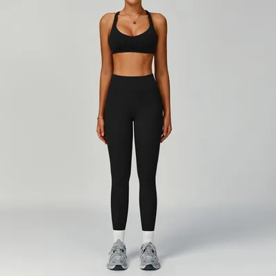 Women's Pure Color Tight Hollow out Beauty Back Sports Outdoor Running Outfit Trousers Suit Black - Shop at LoveMi