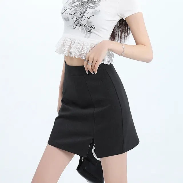 High Waist Anti exposure word Slit Sheath Skirt Gray Skirt Black - Shop at LoveMi