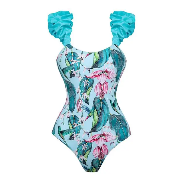 One shoulder Ruffled Printed One piece Swimsuit Suit Cloud Swimsuit - Shop at LoveMi