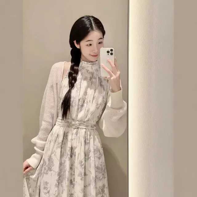 Retro Sleeveless Halter Fitted Waist Vest Dress Ivory White - Shop at LoveMi