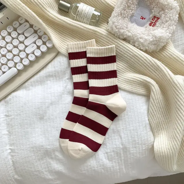 Korean Style Good looking Sweat absorbent Angola Red Socks Bold Stripes - Shop at LoveMi
