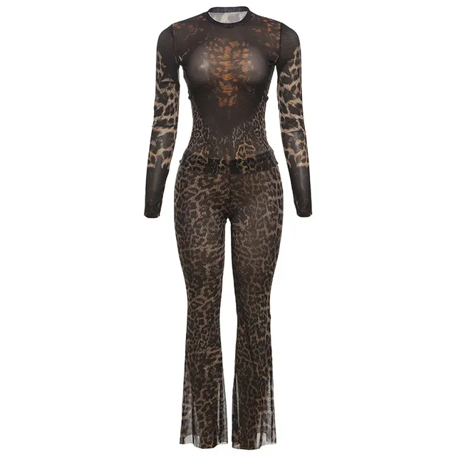 Autumn New Fashion Sexy Printed High Waist Exposed Navel Blouse And Pants Leopard Color - Shop at LoveMi