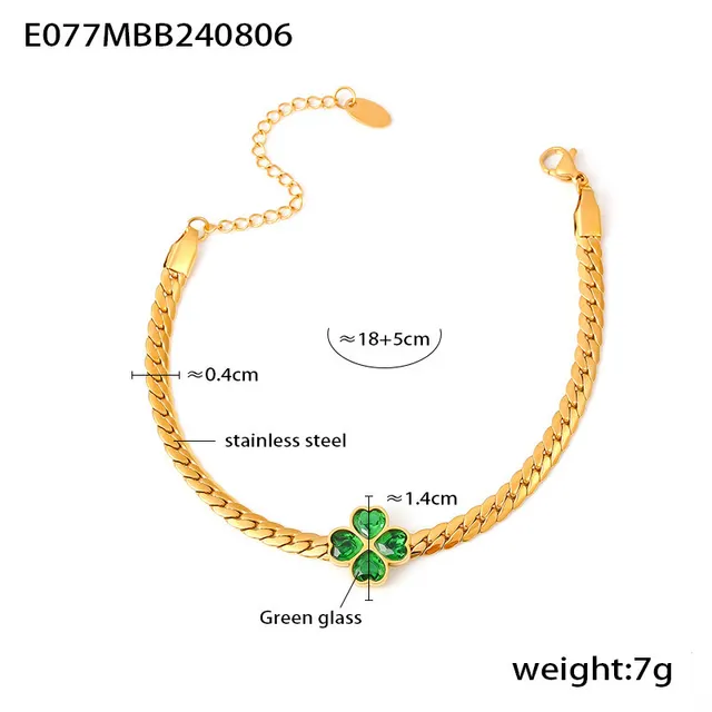 Four Leaf Flower Love Stainless Steel Earrings Necklace Bracelet Set Txe077 Emerald Bracelet - Shop at LoveMi