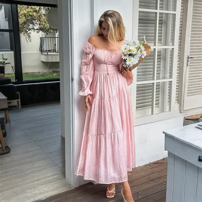 Vacation Long Sleeve Casual Dress Women's Clothing Pink - Shop at LoveMi