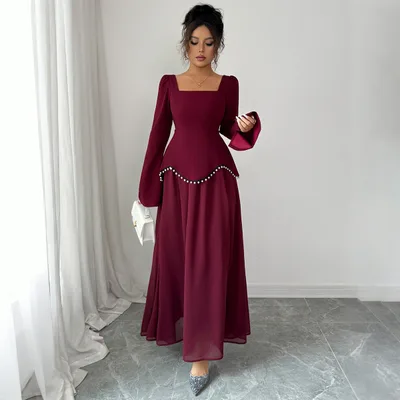 Minimalist Long Sleeve Senior Dress Women's Clothing Red - Shop at LoveMi