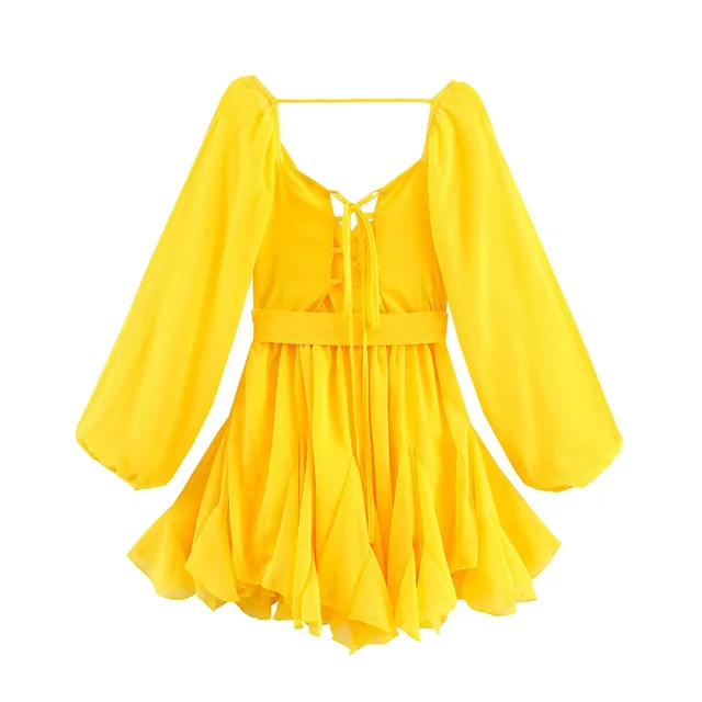 Hem Sexy Hollow Long sleeved Dress Yellow - Shop at LoveMi