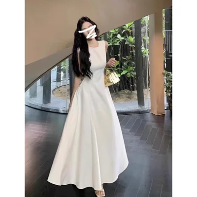 French Style Elegant Sleeveless Vest Waist Slimming Dress White - Shop at LoveMi